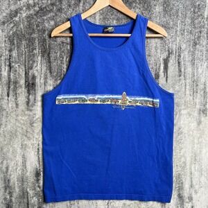 Gecko Hawaii 90s Shirt Mens Medium Blue Graphic Tank Top Strip Border Surf Beach